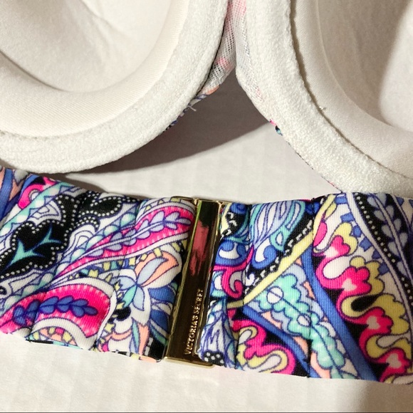 VICTORIAS SECRET VS Paisley Ruched Hot Pink and Blue Bikini Top Womens 32B - Picture 10 of 13